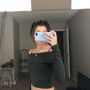 Grey off the shoulder shirt